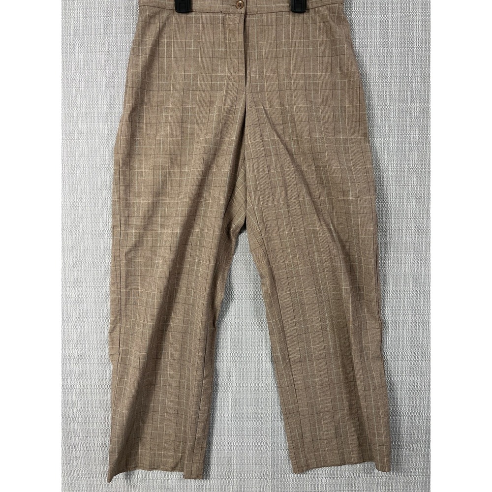 Dressbarn Chino Pants Womens 10 Petite Brown Houndstooth Plaid Stretch Formal